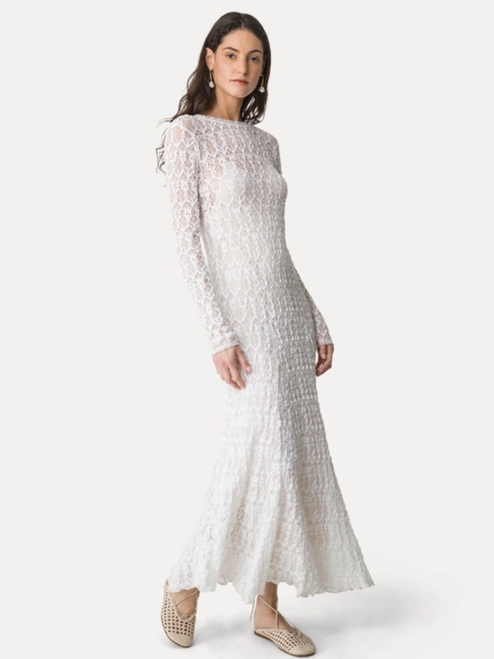 forte forte “pizzo stretch” long—sleeved dress with slip